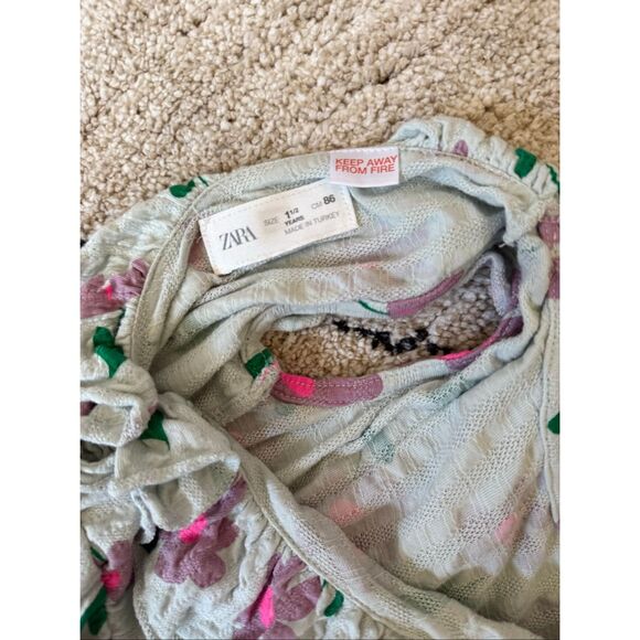 Zara 12-18 Months Baby Girl Textured Floral Ruffle Wide Leg jumpsuit - Picture 6 of 6